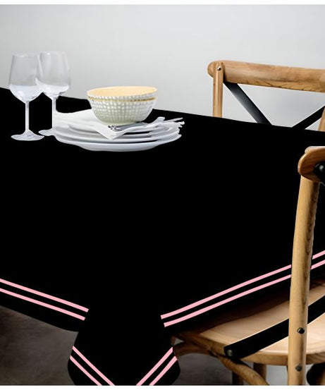 Double Embroidery Border Sateen Cotton Solid Table Cloth - Black