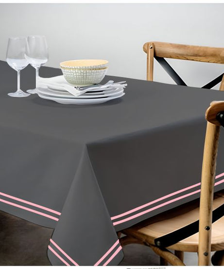 Double Embroidery Border Sateen Cotton Solid Table Cloth - Dark Grey