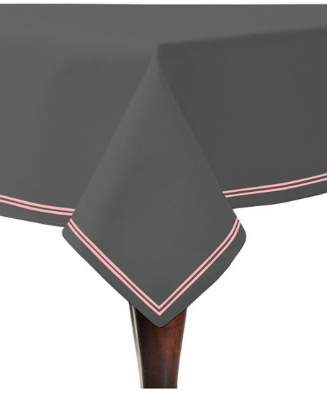 Double Embroidery Border Sateen Cotton Solid Table Cloth - Dark Grey