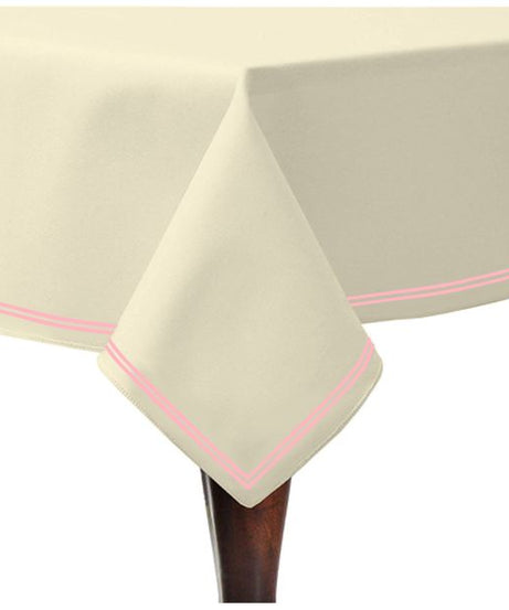 Double Embroidery Border Sateen Cotton Solid Table Cloth - Ivory