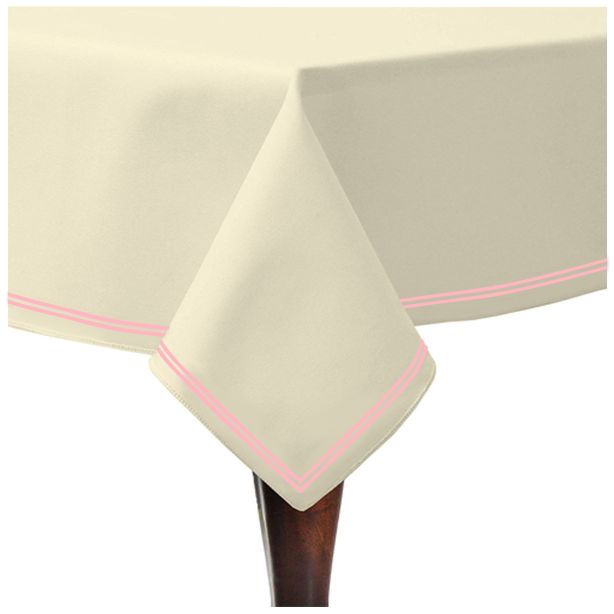Double Embroidery Border Sateen Cotton Solid Table Cloth - Ivory