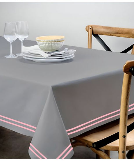 Double Embroidery Border Sateen Cotton Solid Table Cloth - Light Grey