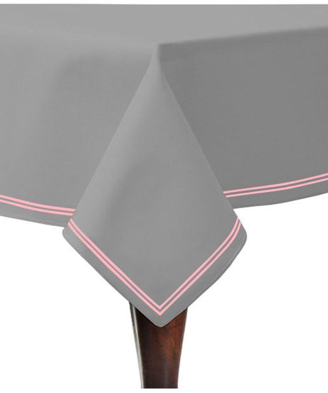 Double Embroidery Border Sateen Cotton Solid Table Cloth - Light Grey