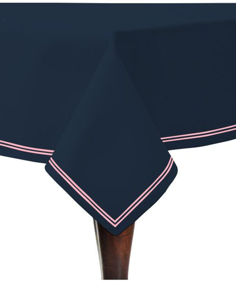 Double Embroidery Border Sateen Cotton Solid Table Cloth - Navy