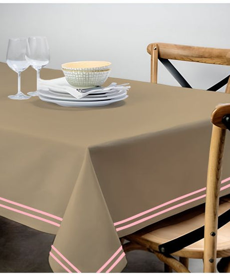 Double Embroidery Border Sateen Cotton Solid Table Cloth - Taupe
