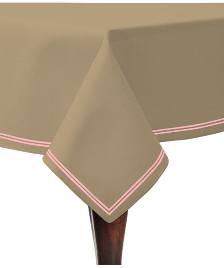 Double Embroidery Border Sateen Cotton Solid Table Cloth - Taupe