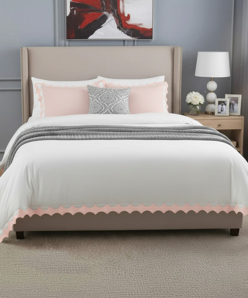 Reverse Scalloped Applique Embroidery Cotton Duvet Cover Set