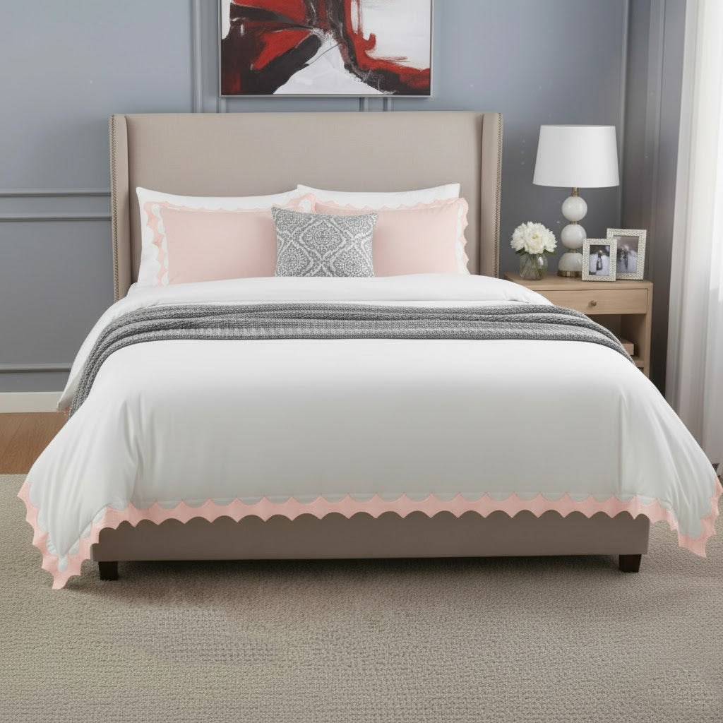 Reverse Scalloped Applique Embroidery Cotton Duvet Cover Set
