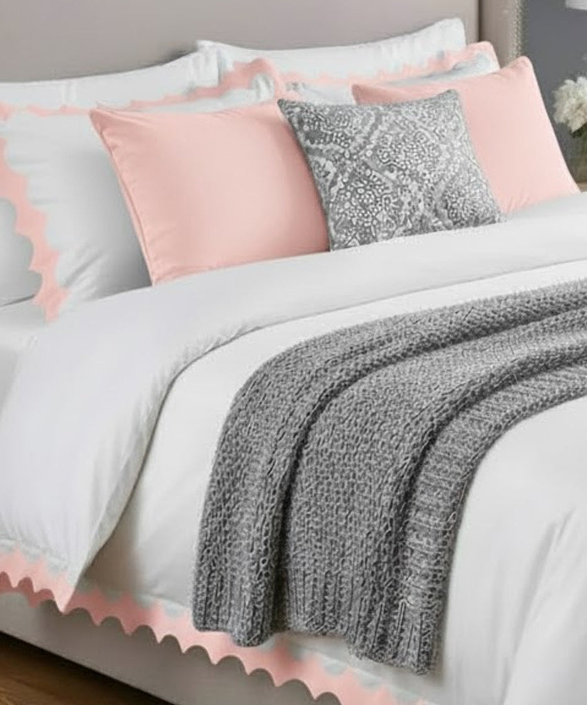 Reverse Scalloped Applique Embroidery Cotton Duvet Cover Set