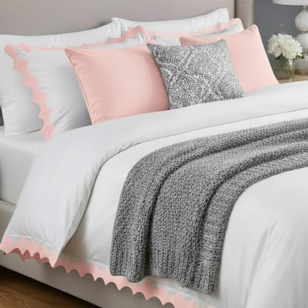 Reverse Scalloped Applique Embroidery Cotton Duvet Cover Set