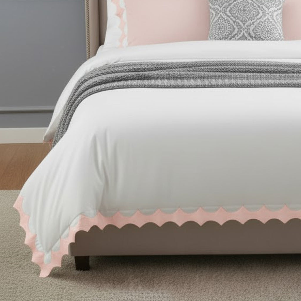 Reverse Scalloped Applique Embroidery Cotton Duvet Cover Set