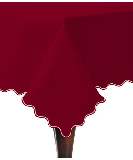 Scallop Embroidery Sateen Cotton Solid Table Cloth - Burgundy