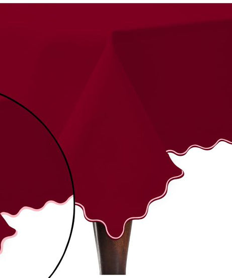 Scallop Embroidery Sateen Cotton Solid Table Cloth - Burgundy