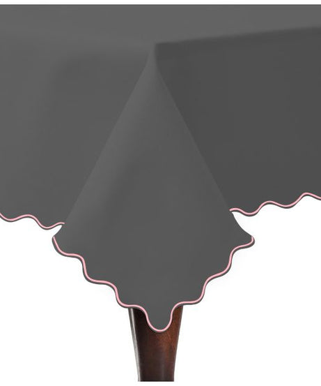 Scallop Embroidery Sateen Cotton Solid Table Cloth - Dark Grey