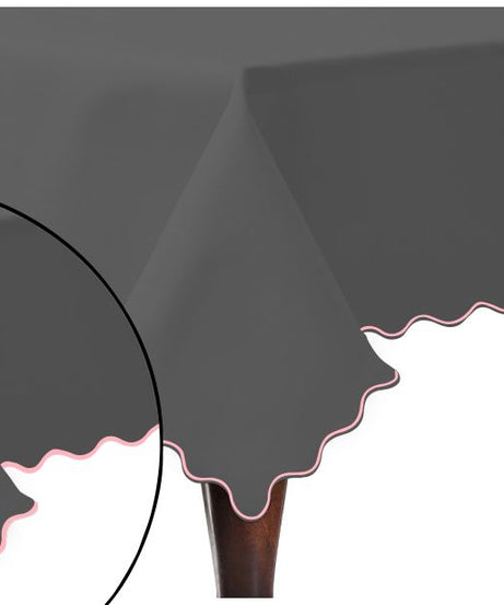 Scallop Embroidery Sateen Cotton Solid Table Cloth - Dark Grey