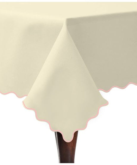 Scallop Embroidery Sateen Cotton Solid Table Cloth - Ivory