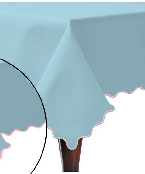 Scallop Embroidery Sateen Cotton Solid Table Cloth - Light Blue