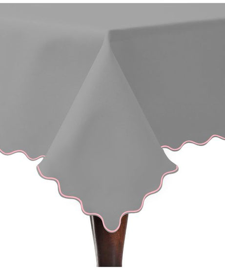 Scallop Embroidery Sateen Cotton Solid Table Cloth - Light Grey