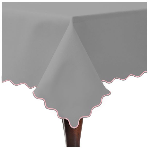 Scallop Embroidery Sateen Cotton Solid Table Cloth - Light Grey