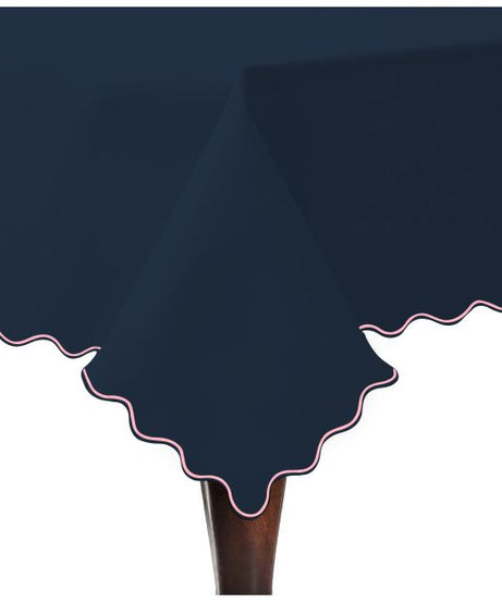 Scallop Embroidery Sateen Cotton Solid Table Cloth - Navy