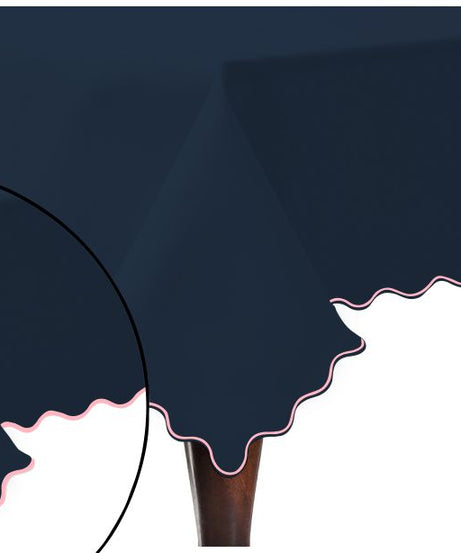 Scallop Embroidery Sateen Cotton Solid Table Cloth - Navy