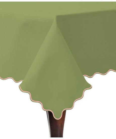 Scallop Embroidery Sateen Cotton Solid Table Cloth - Sage