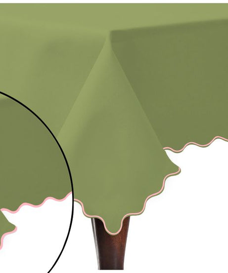 Scallop Embroidery Sateen Cotton Solid Table Cloth - Sage