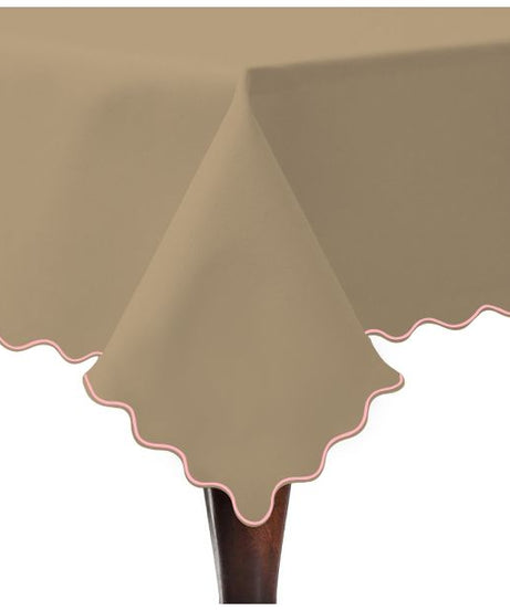 Scallop Embroidery Sateen Cotton Solid Table Cloth - Taupe