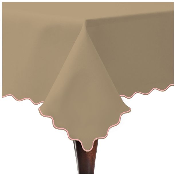 Scallop Embroidery Sateen Cotton Solid Table Cloth - Taupe
