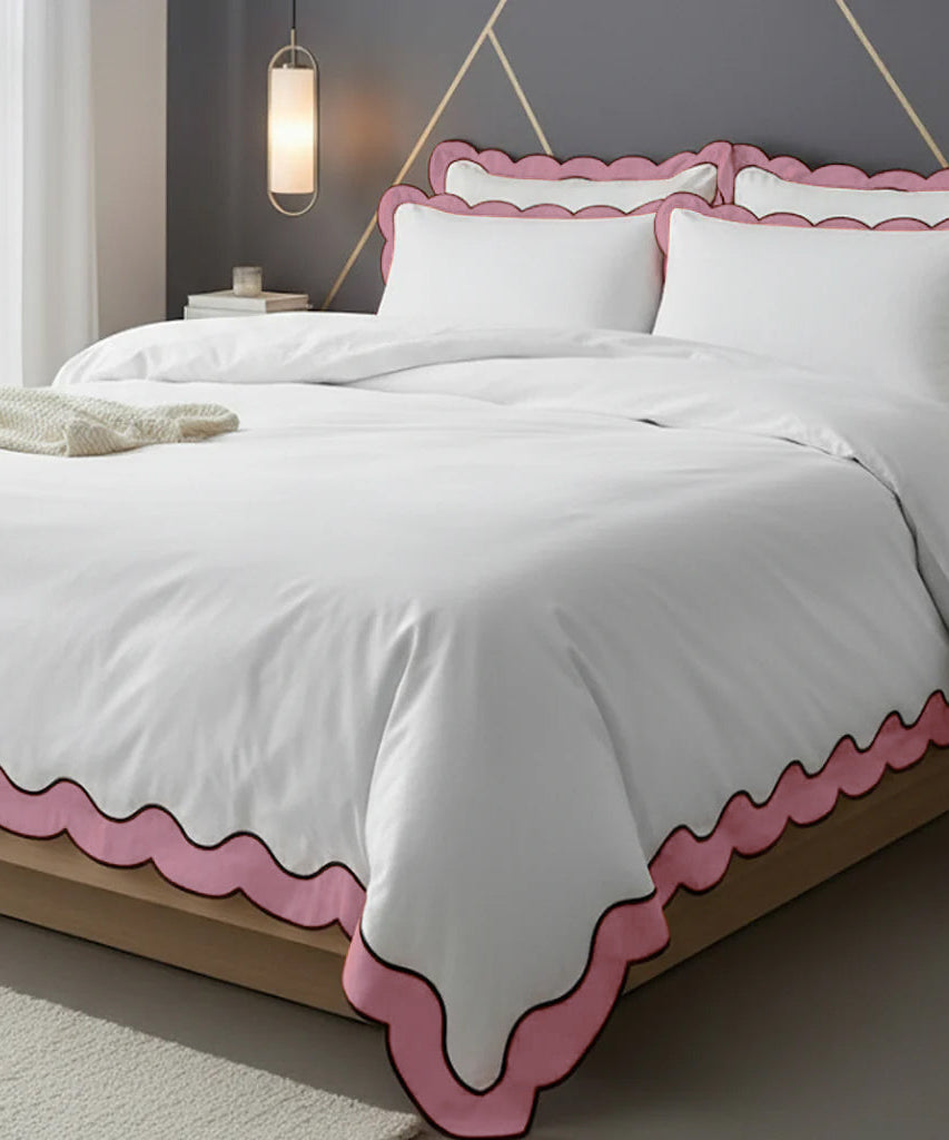 Scalloped & Wavy Applique Embroidery Cotton Duvet Cover Set