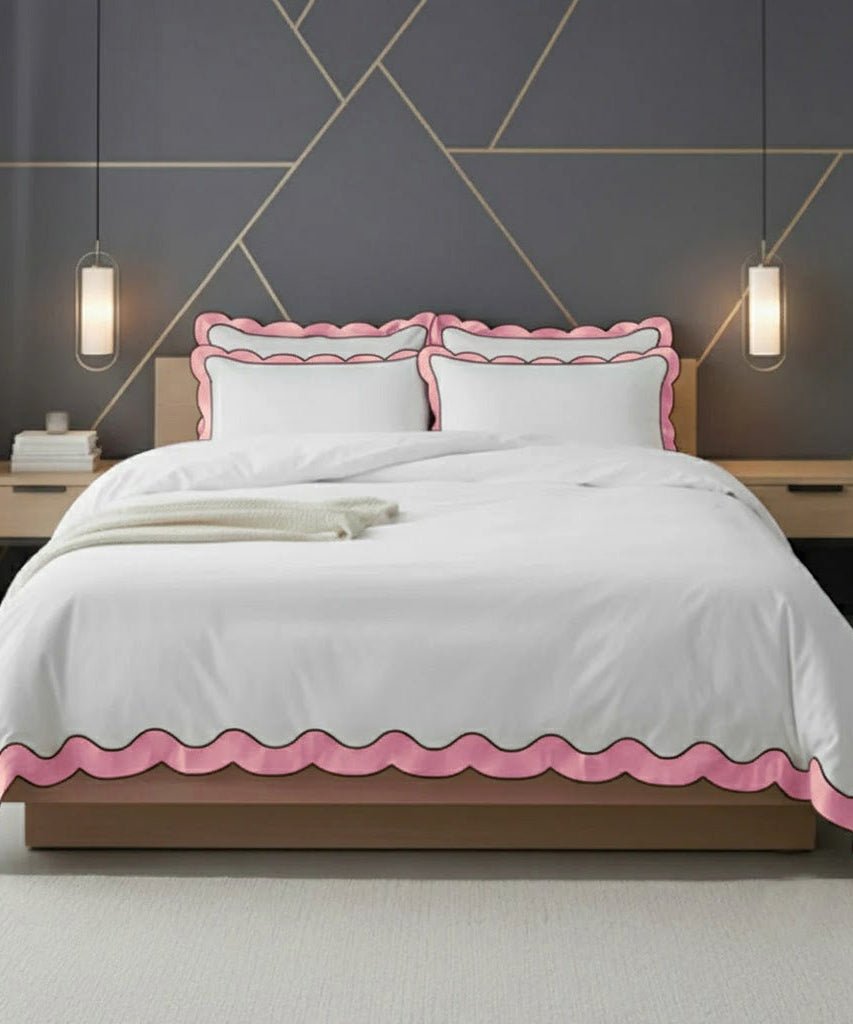Scalloped & Wavy Applique Embroidery Cotton Duvet Cover Set