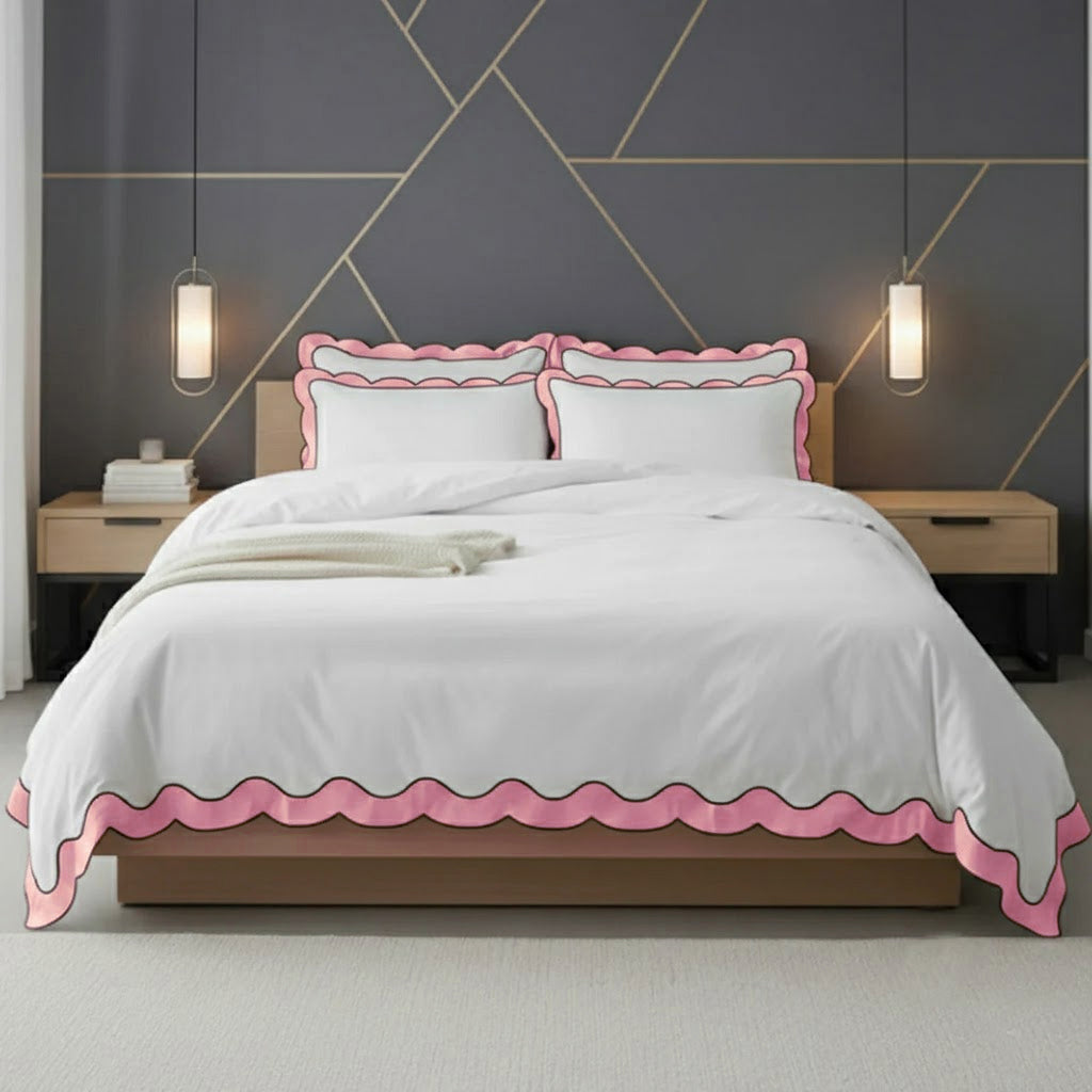 Scalloped & Wavy Applique Embroidery Cotton Duvet Cover Set