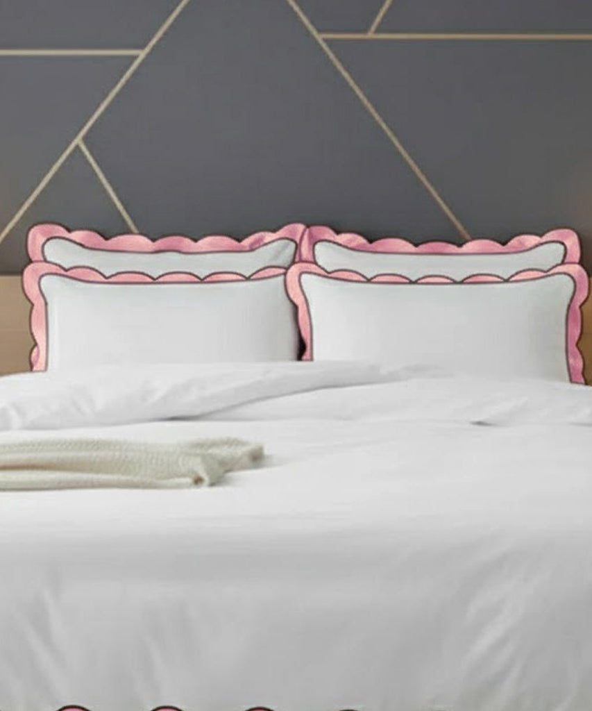 Scalloped & Wavy Applique Embroidery Cotton Duvet Cover Set