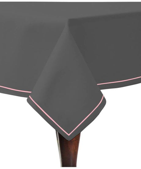 Single Embroidery Border Sateen Cotton Solid Table Cloth - Dark Grey