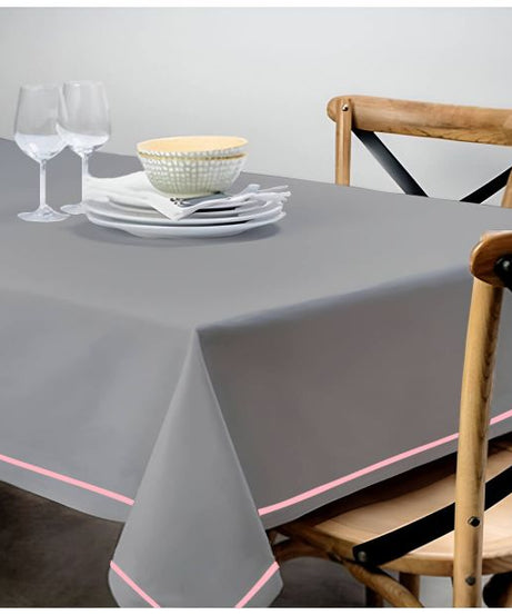 Single Embroidery Border Sateen Cotton Solid Table Cloth - Light Grey