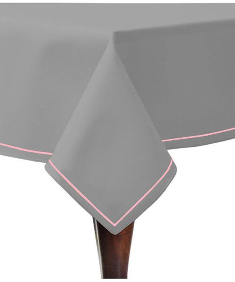 Single Embroidery Border Sateen Cotton Solid Table Cloth - Light Grey