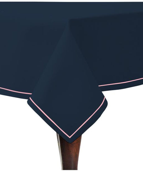 Single Embroidery Border Sateen Cotton Solid Table Cloth - Navy