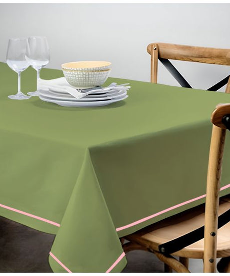 Single Embroidery Border Sateen Cotton Solid Table Cloth - Sage