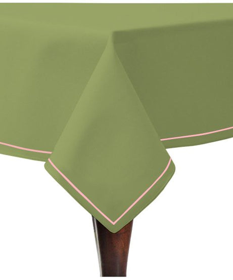 Single Embroidery Border Sateen Cotton Solid Table Cloth - Sage