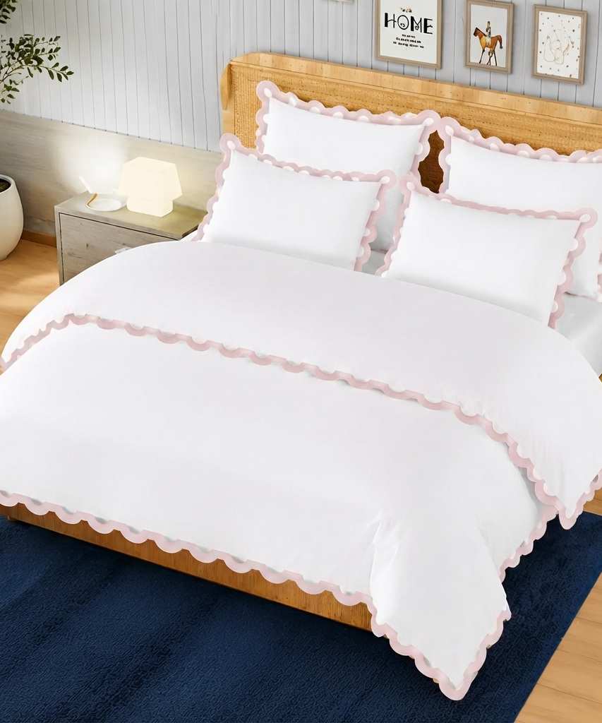 400TC U Shape Applique Embroidery Cotton Duvet Cover Set