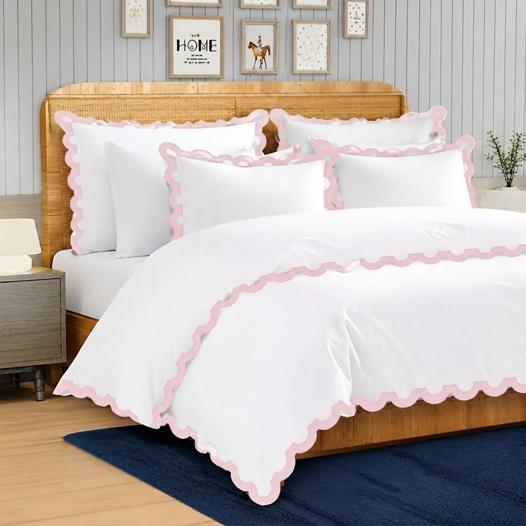 400TC U Shape Applique Embroidery Cotton Duvet Cover Set