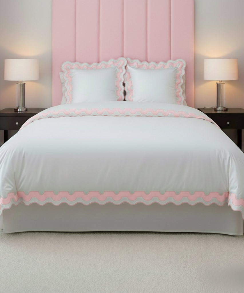400TC U Shape Applique Scalloped Embroidery Cotton Duvet Cover Set