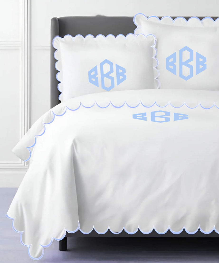 Monogram Allena 400TC Cotton Scallop Embroidery Sateen Solid Duvet Cover Set