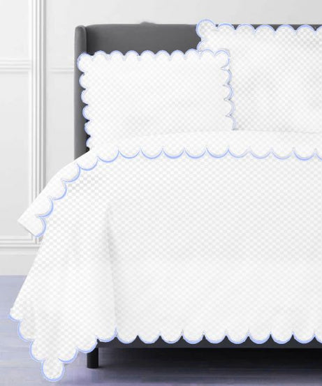 Allena 400TC Cotton Scallop Embroidery Sateen Microcheck Duvet Cover Set