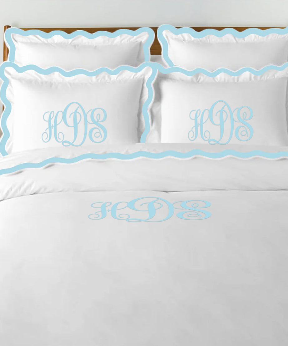 Monogram 400TC Applique Scalloped Embroidery Cotton Duvet Cover Set