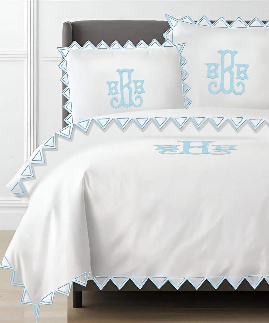 Monogram Ashley 400TC Cotton Traingle Embroidery Sateen Solid Duvet Cover Set