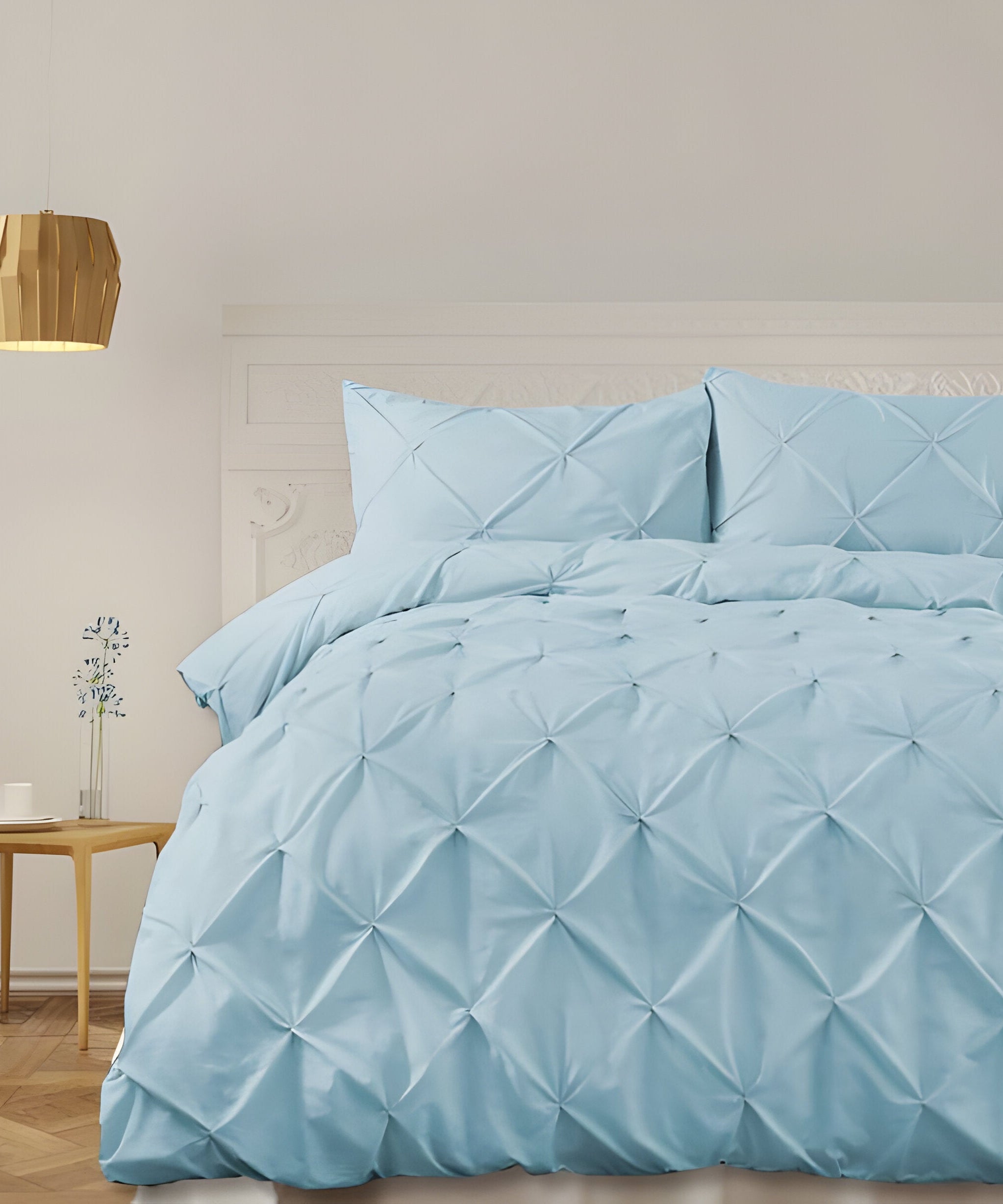 400TC Cotton Pintuck Sateen Solid Duvet Cover Set