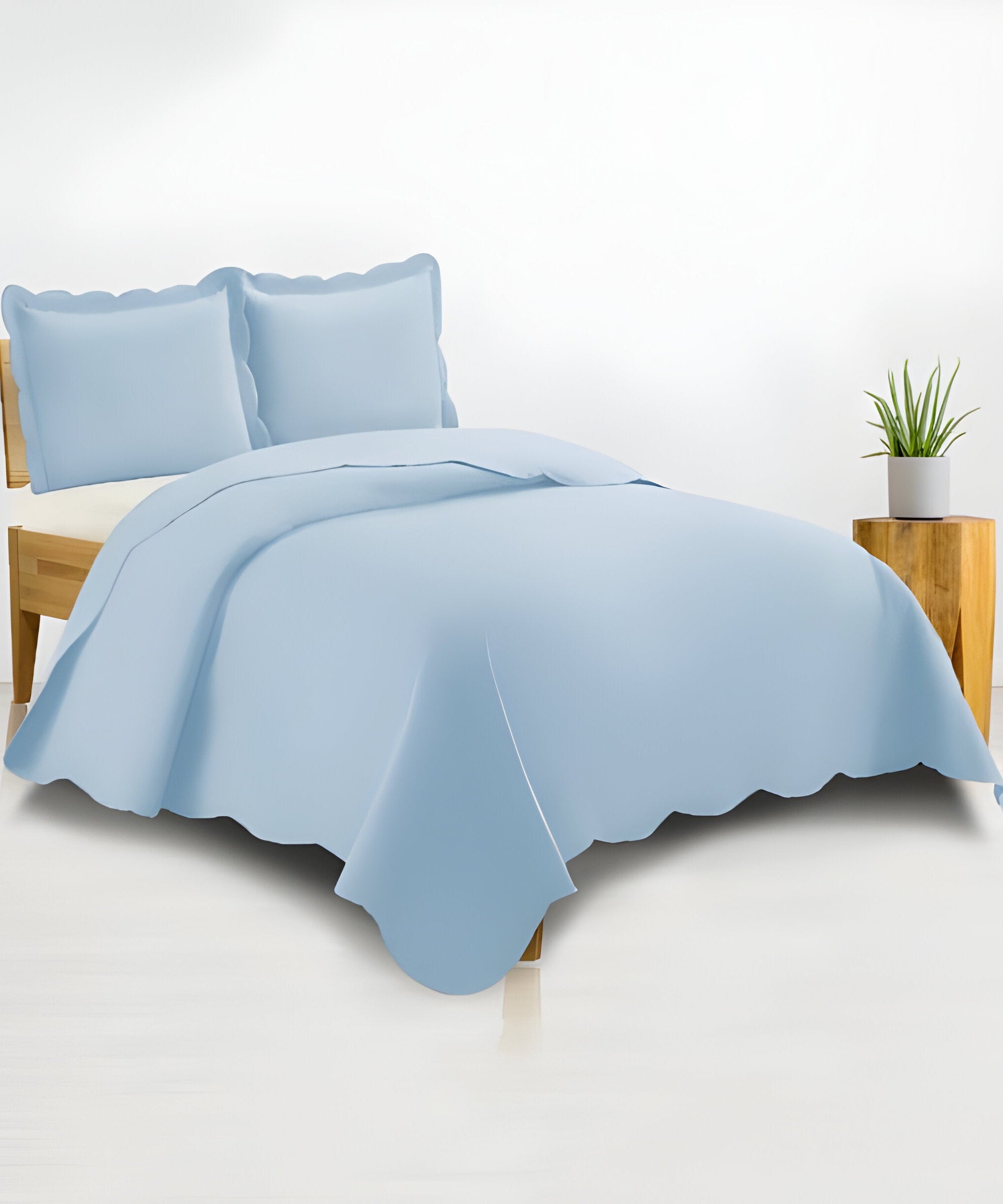 400TC Cotton Sateen Solid Scalloped Duvet Cover Set