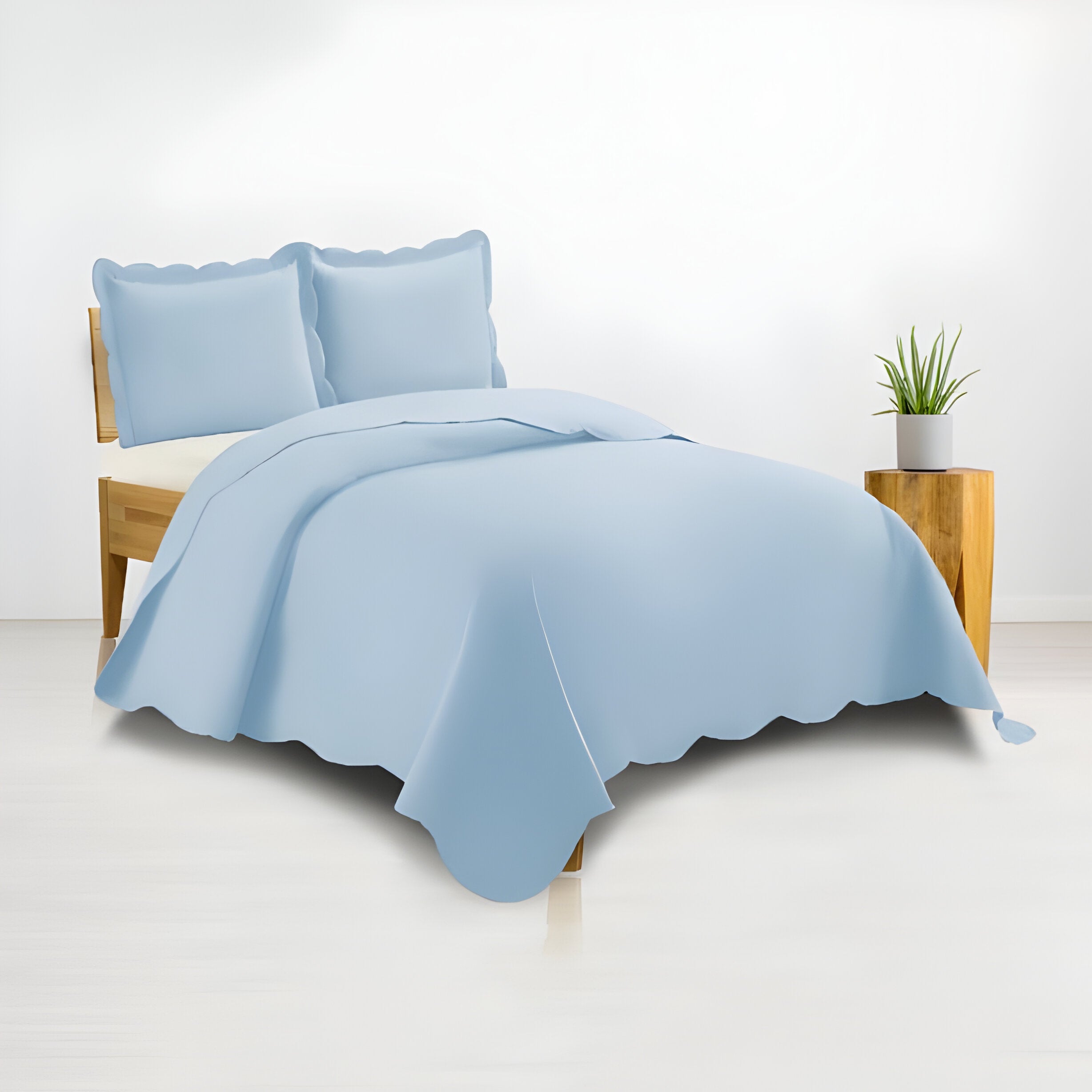 400TC Cotton Sateen Solid Scalloped Duvet Cover Set