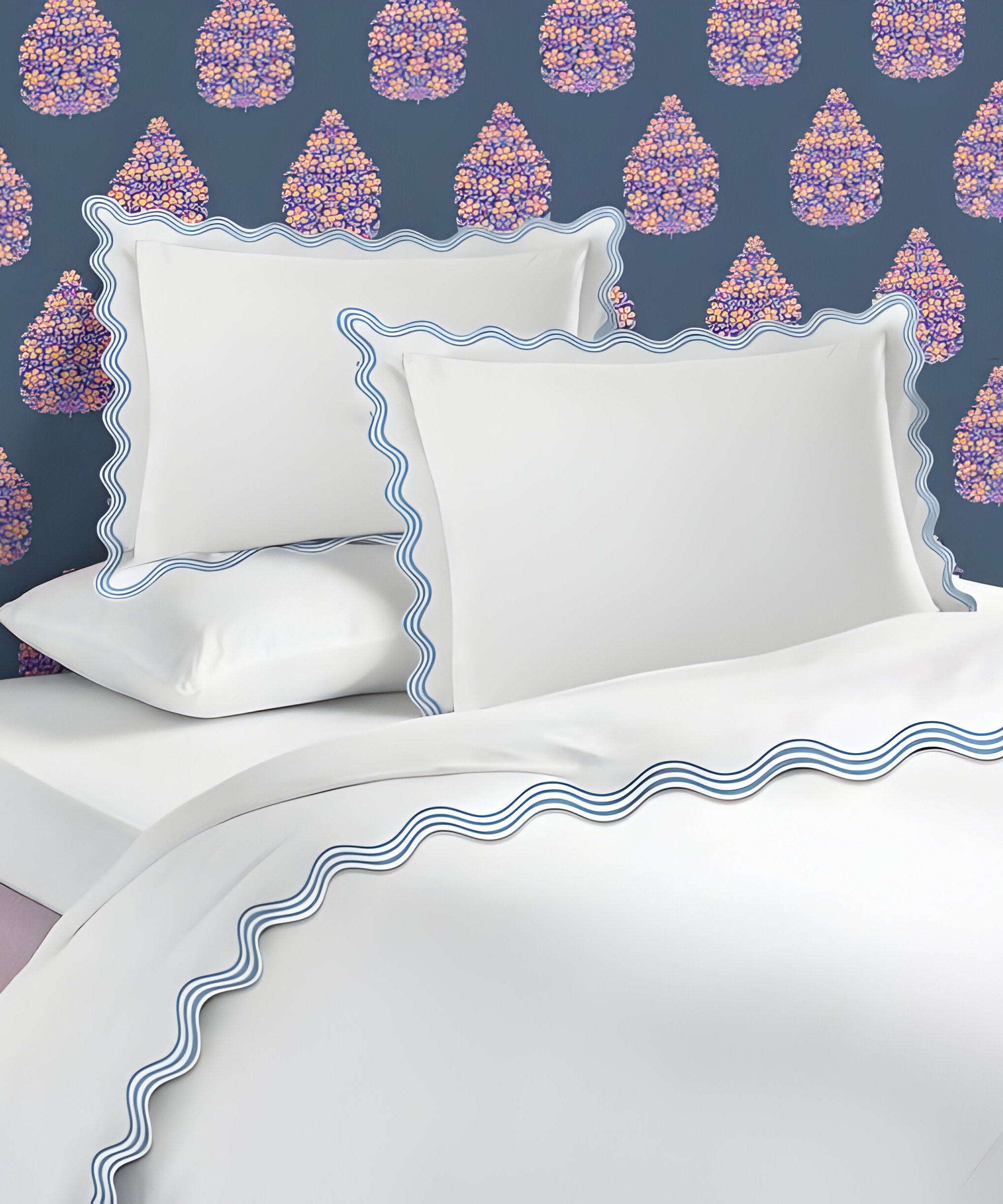 400TC Cotton Sateen Triple Scallop Embroidery Duvet Cover Set